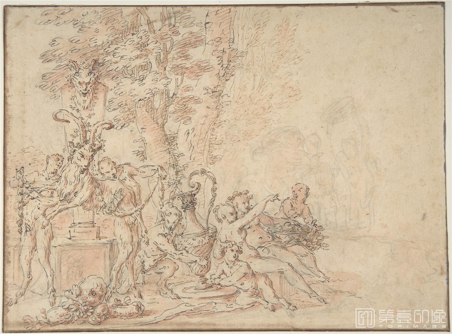 素描-美国纽约大都会美术馆素描藏画-Claude GillotSatyrs Preparing for a Festival-0479